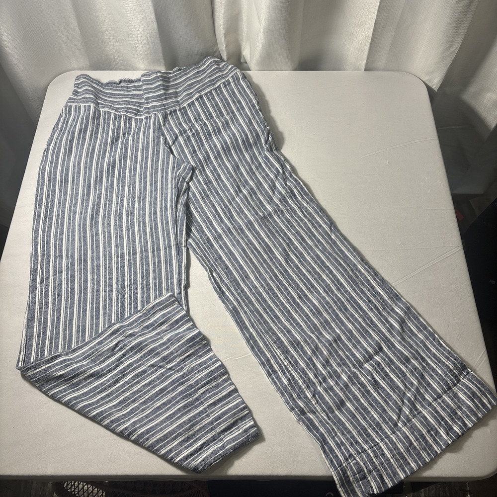 C EST 1946 Striped Wide Leg Linen Blend Pants Medium Beachy Coastal Hippie Boho